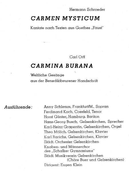 Programmheft zum Festkonzert des Stdtischen Musikvereins mit Karl-Heinz Grapentin an der Orgel am 26.10.1958, Ausfhrende.