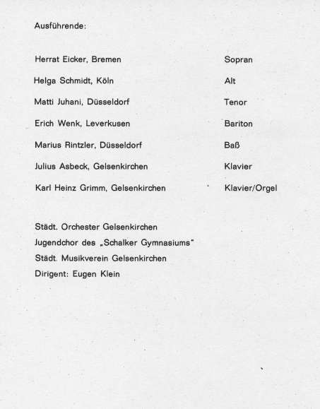 Programmheft zum Konzert des Stdtischen Musikvereins mit Karl Heinz Grimm an der Orgel am 08.03.1970. Ausfhrende.