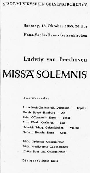 Programmheft zum Konzert des Stdtischen Musikvereins mit Gerhard Herwig an der Orgel am 18.10.1959.