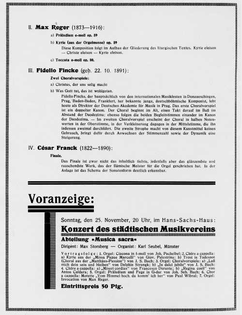 Programmzettel (Rückseite): Orgelkonzert mit Anton Nowakowski, 22.11.1928.