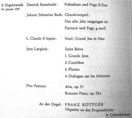 Programmankündigung zum Konzert von Franz Röttger am 13.01.1957