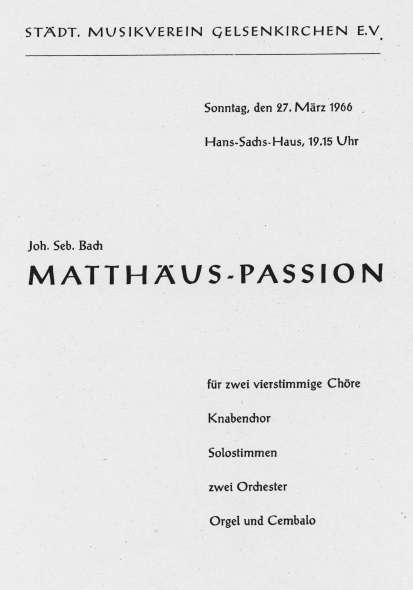 Programmheft zum Konzert des Stdtischen Musikvereins mit Franz Rttger an der Orgel am 27.03.1966. Titelblatt.
