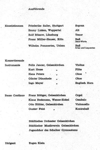 Programmheft zum Konzert des Stdtischen Musikvereins mit Franz Rttger an der Orgel am 27.03.1966. Ausfhrende.
