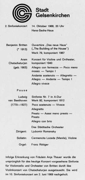 Programmheft zum Orgelkonzert mit Franz Rttger am 14.10.1968.