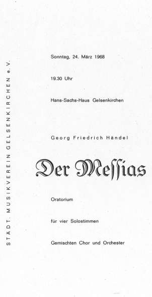 Programmheft zum Konzert des Stdtischen Musikvereins mit Fokko Schipper an der Orgel am 24.03.1968. Titelblatt.