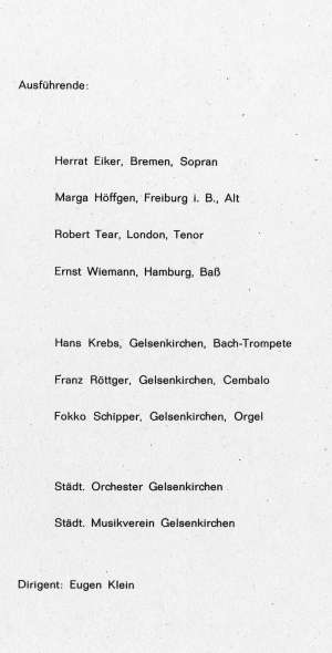 Programmheft zum Konzert des Stdtischen Musikvereins mit  Fokko Schipper an der Orgel am 24.03.1968. Ausfhrende.