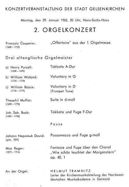Programmheft zum Orgelkonzert mit Helmut Tramnitz am 29.01.1962.