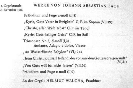 Programmankündigung zum Konzert von Helmut Walcha am 21.11.1956
